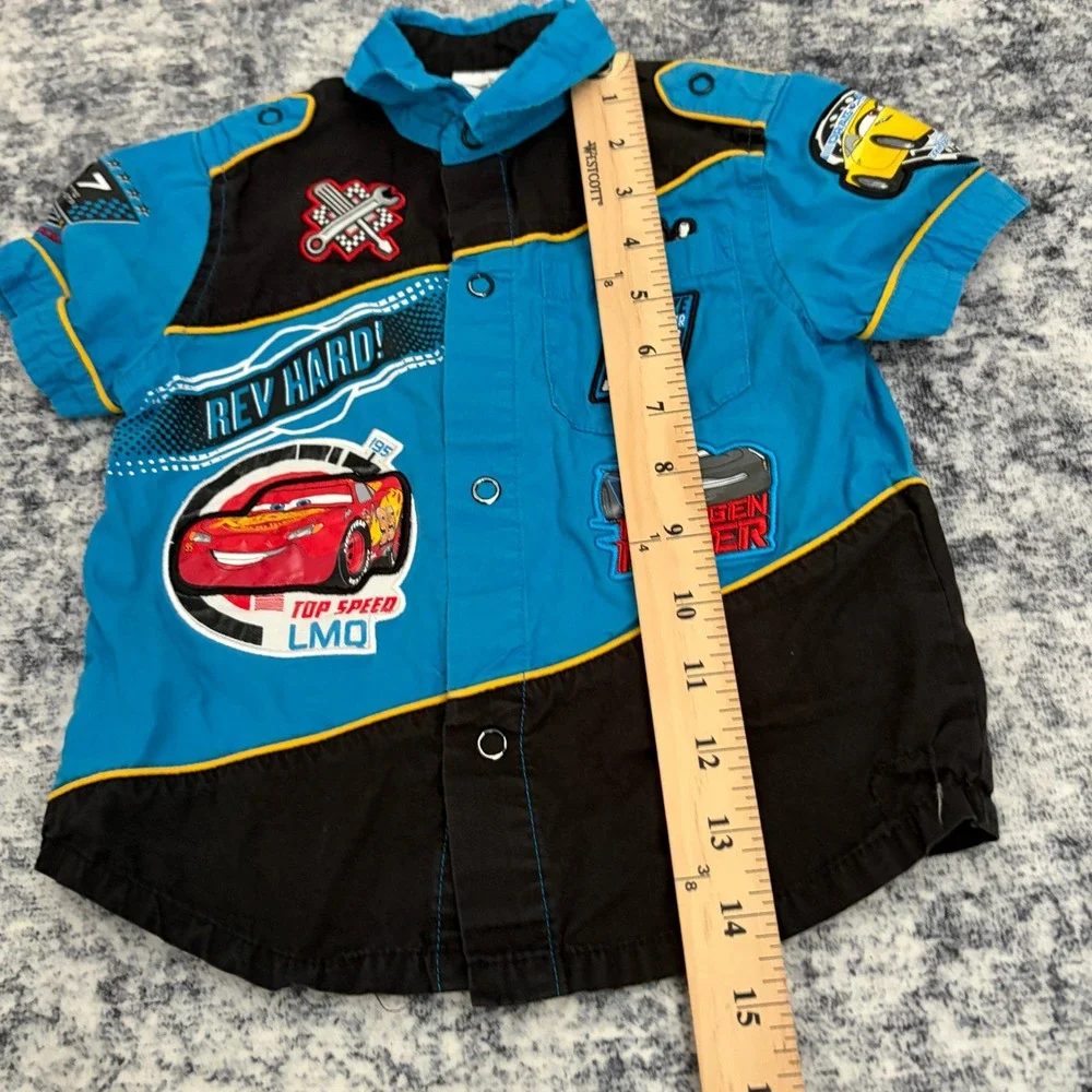 Disney Store Cars Lightning McQueen Racing Patch Button Down Shirt Size 3 Boys